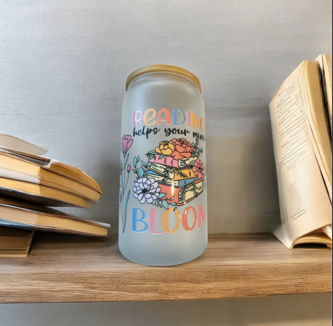 BUNDLE FROSTED GLASS CUP 16oz."READING BLOOM"