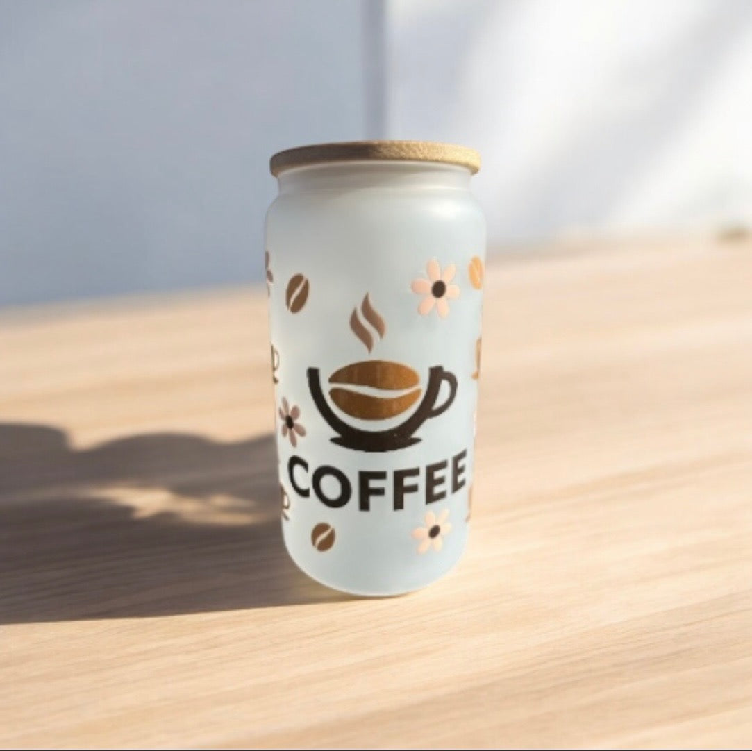 FROSTED GLASS CUP 16oz."COFFEE"