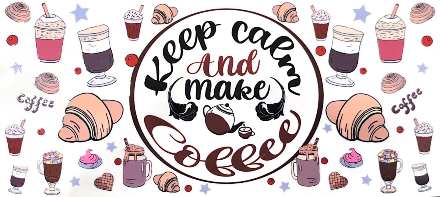 BUNDLE FROSTED GLASS CUP 16OZ “KEEP CALM AND MAKE COFFEE”