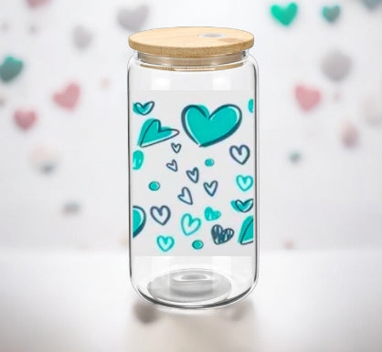 BUNDLE GLASS CAN CUP 16oz. "BLUE HEARTS”
