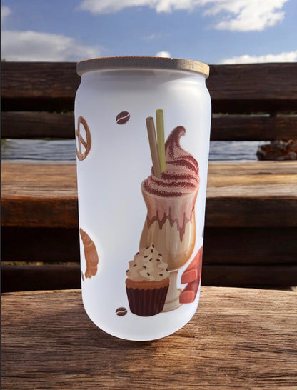 FROSTED GLASS CUP 16oz. "SHAKES & DESERTS"