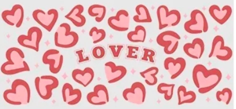 Glass Can Cup 16oz. "Lover Red Hearts"