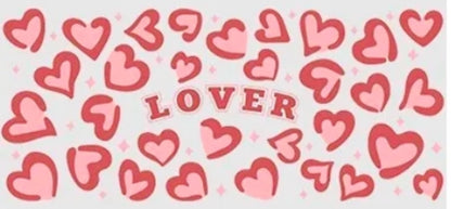 Glass Can Cup 16oz. "Lover Red Hearts"